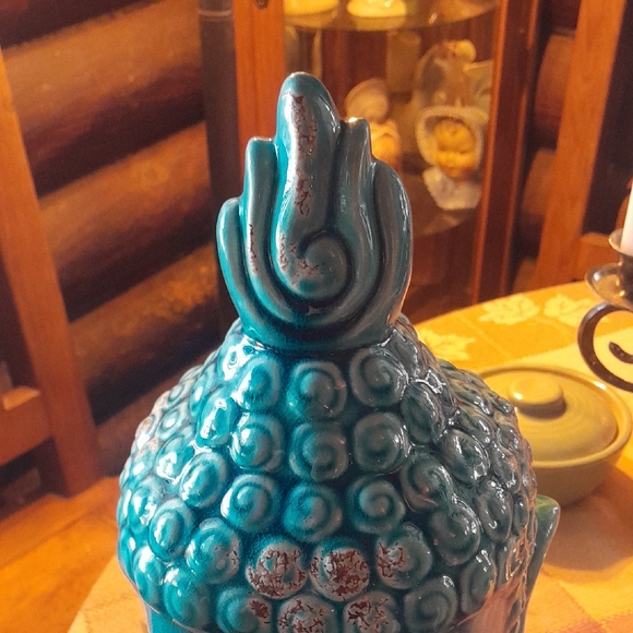 Teal Buddha Head Vase and White Buddha Statue - Picture 7 of 8